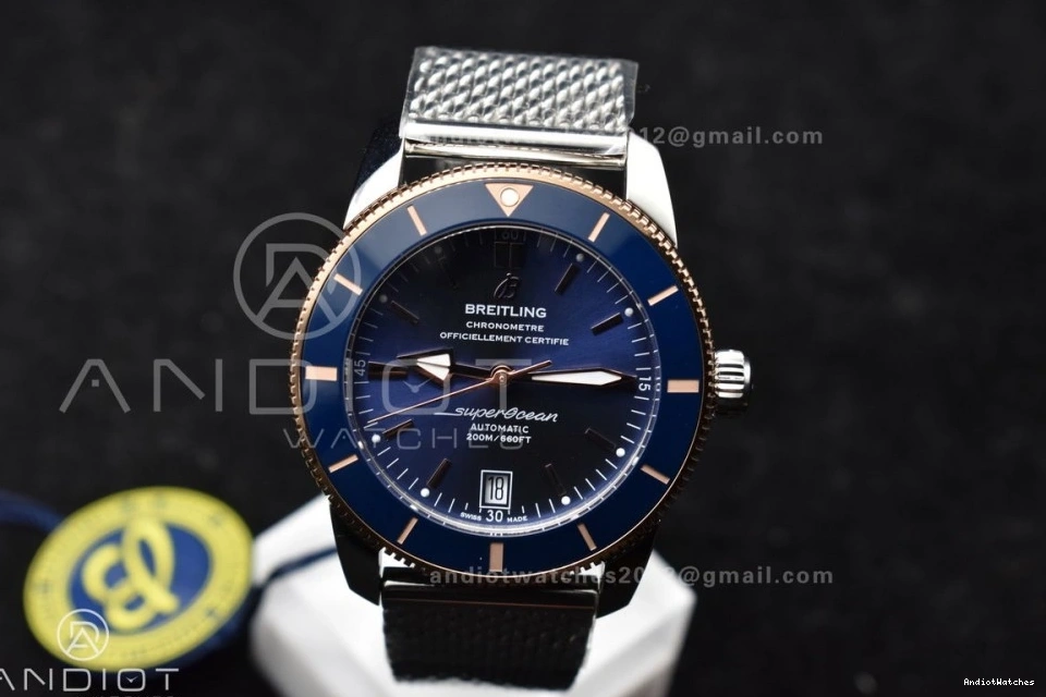 Blue and Bezel RG Dial SuperOcean BLSF A Heritage Ceramic WaterResistant 1172 SS II Bezel Mesh Bracelet 42mm Blue on 1118